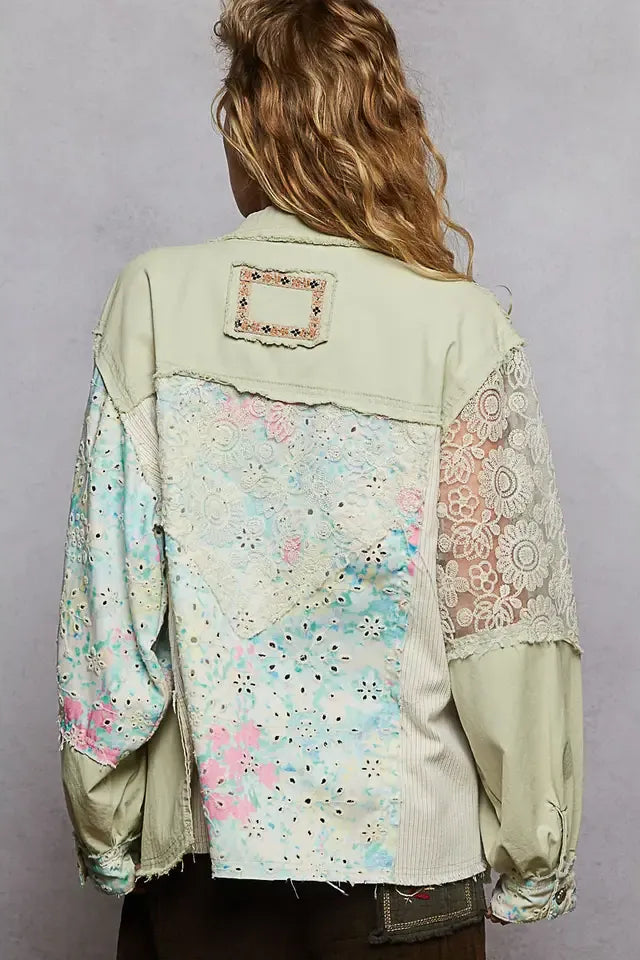 Long Sleeve Crochet Woven Twill Jacket By Pol