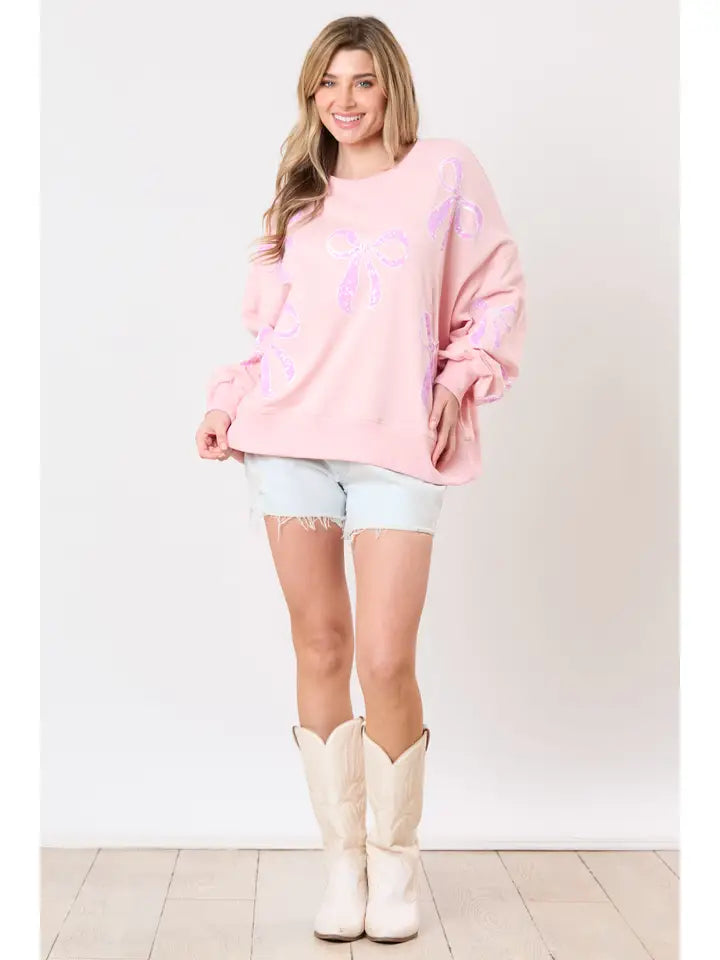 Sequin Ribbon Embroidery Oversized Sweatshirt