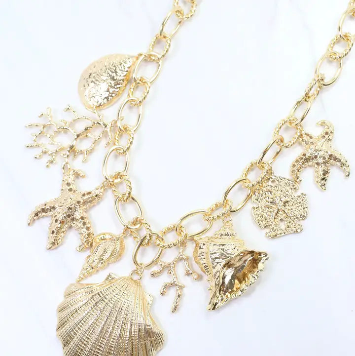 Shell Island Sealife Charm Necklace Gold By Caroline Hill