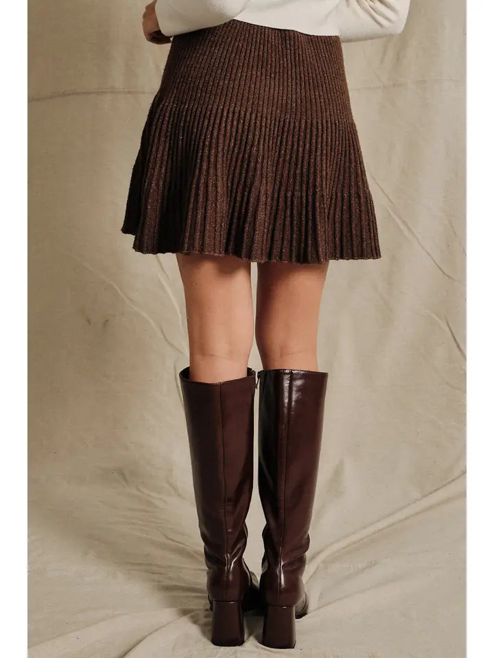 Cocoa Twirl Ribbed Knit Mini Skirt