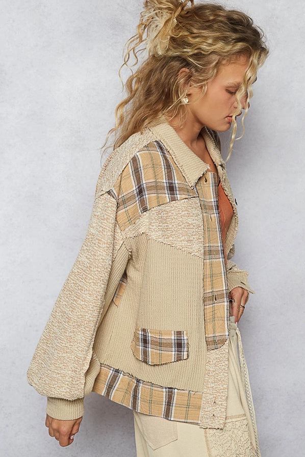 Multi Fabrication Plaid Contrast Casual Jacket By Pol