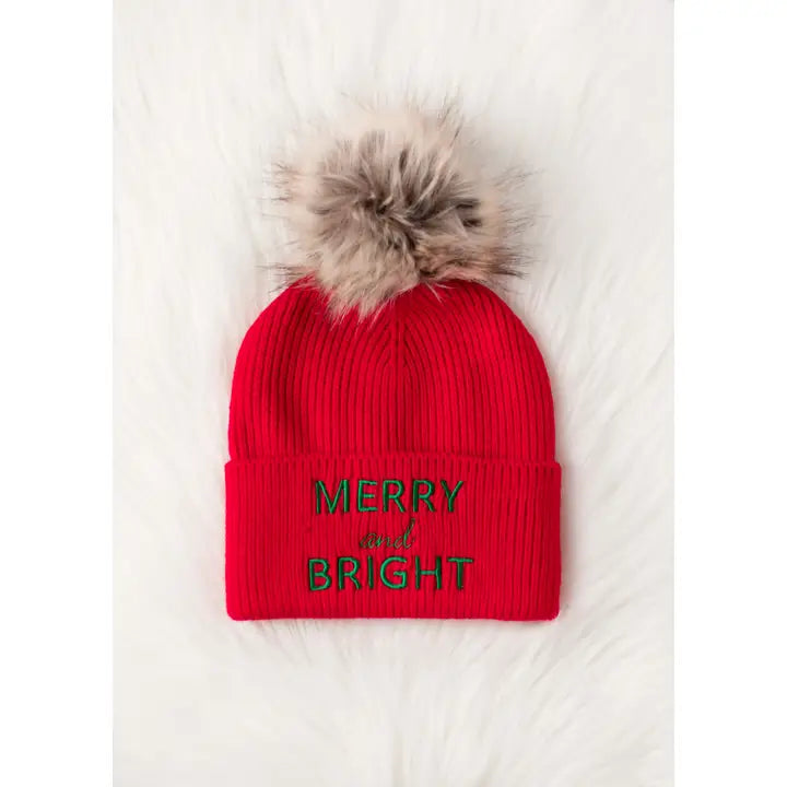 Red Merry & Bright Knit Pom Hat