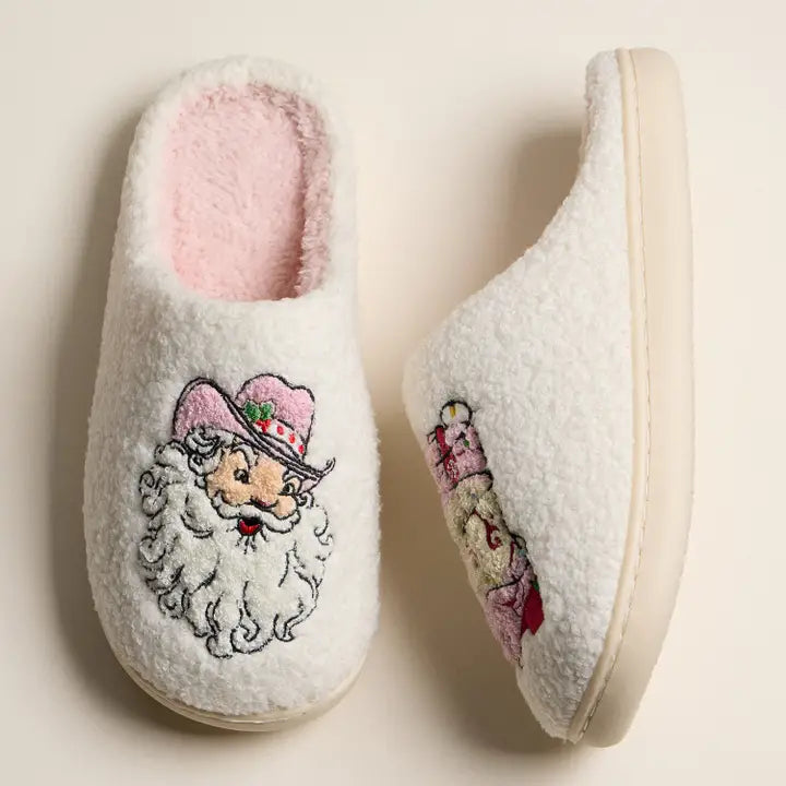 Slippers with Cowboy Santa and Boot Design Christmas