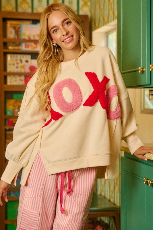 Xoxo Fleece Patchwork Oversized Top By BiBi