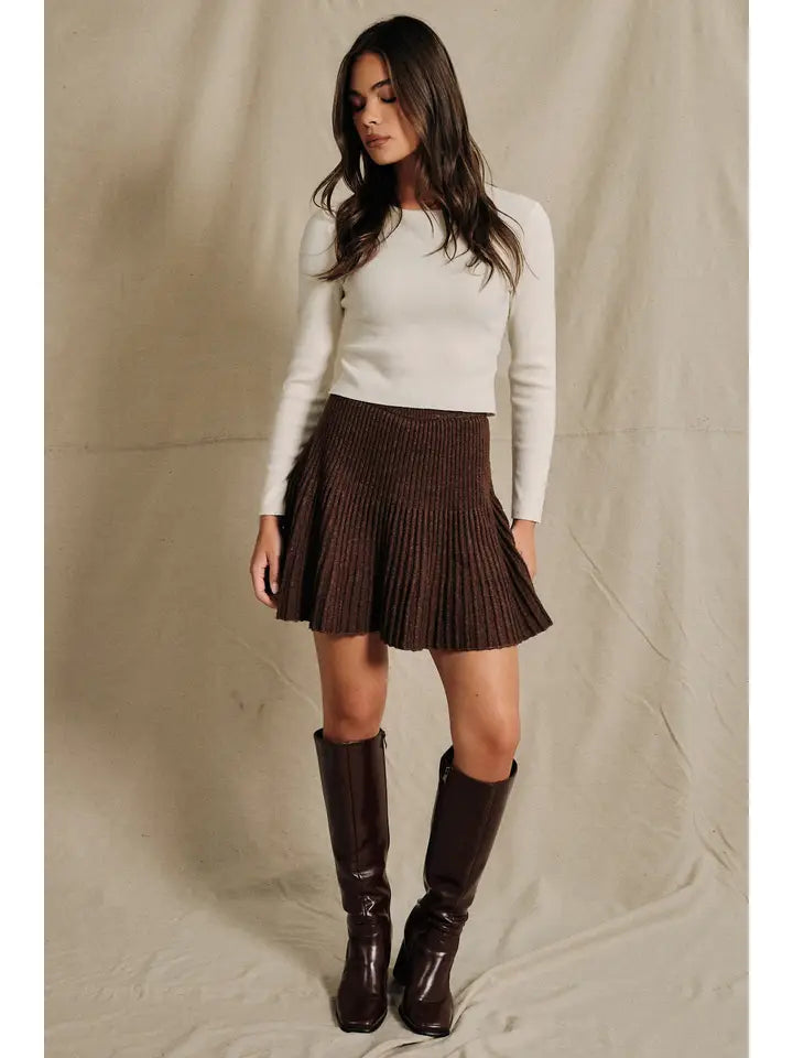 Cocoa Twirl Ribbed Knit Mini Skirt