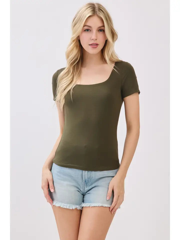 Double Layer Square Neck Short Sleeve Top By Final Touch
