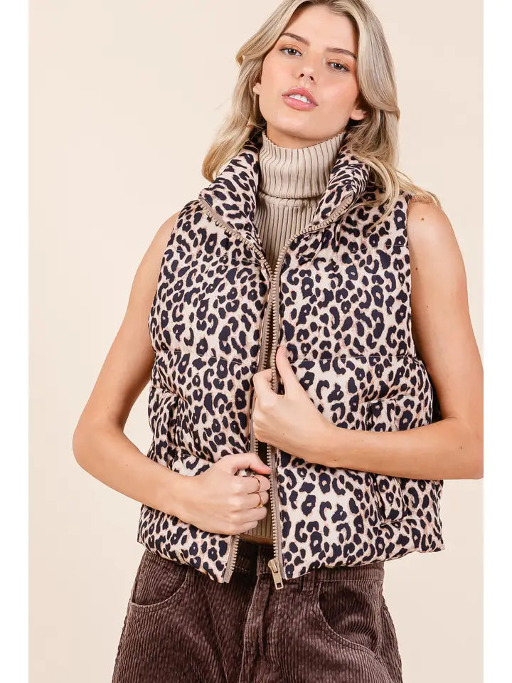 Leopard Puffer Vest