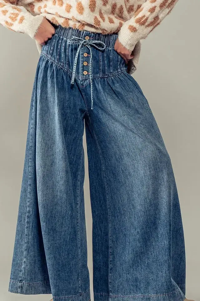 Pleated Wide-Leg Button Closure Pants By Urban Daizy