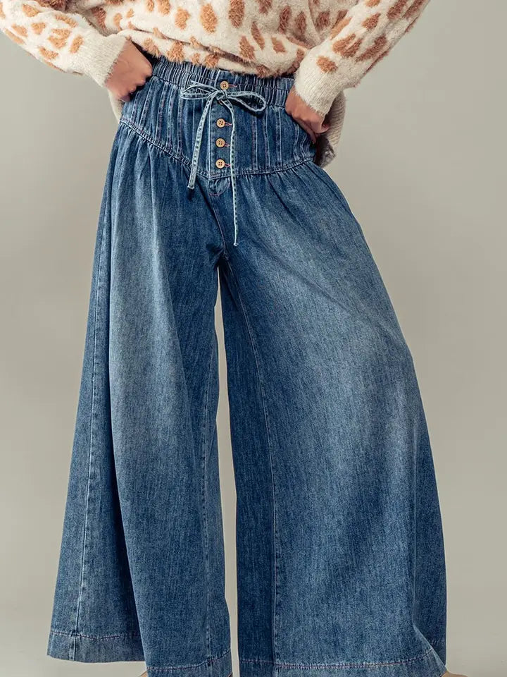 Pleated Wide-Leg Button Closure Pants By Urban Daizy