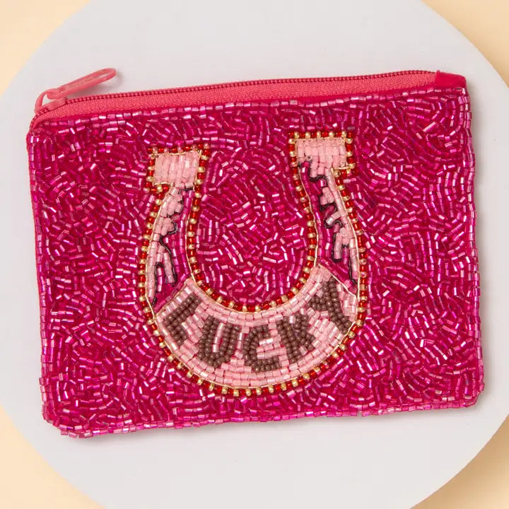 Hot pink beaded chain pouch 