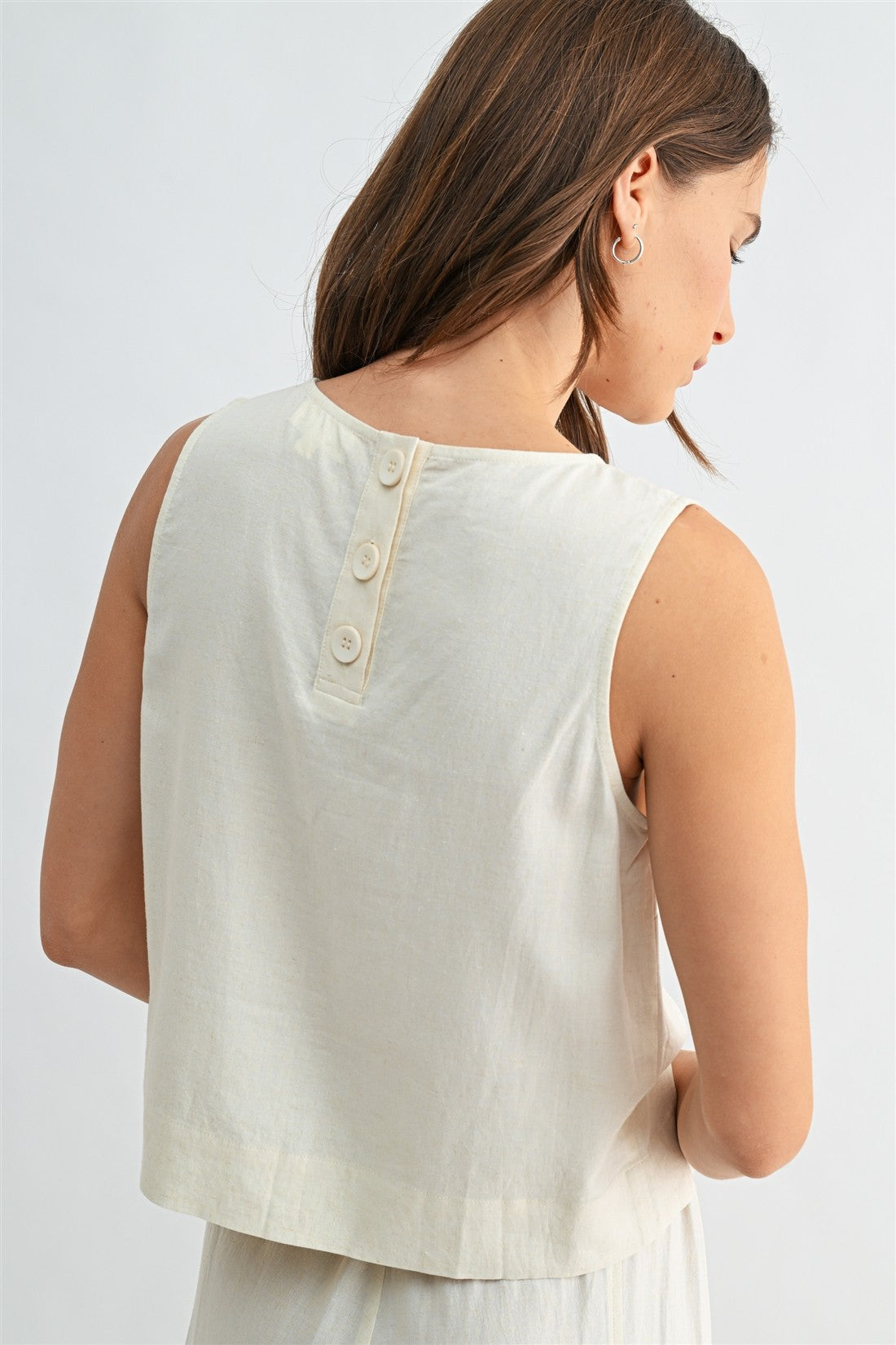 Beige tank top with button back detail