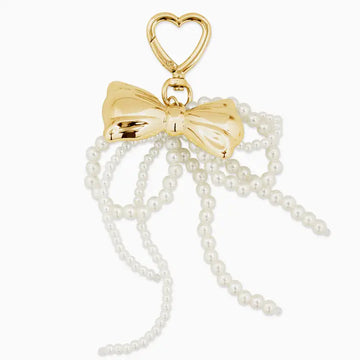 Chunky Pearl Double Bow Bag Charm Keychain