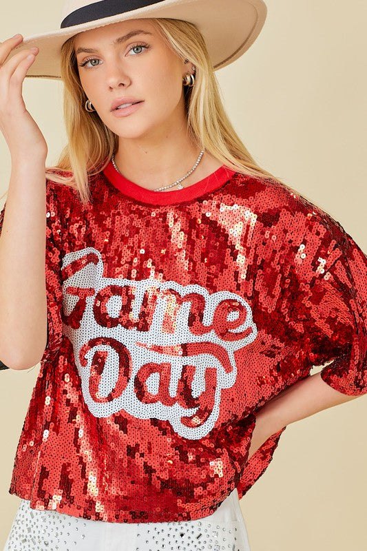 Red Game Day Sequin Top