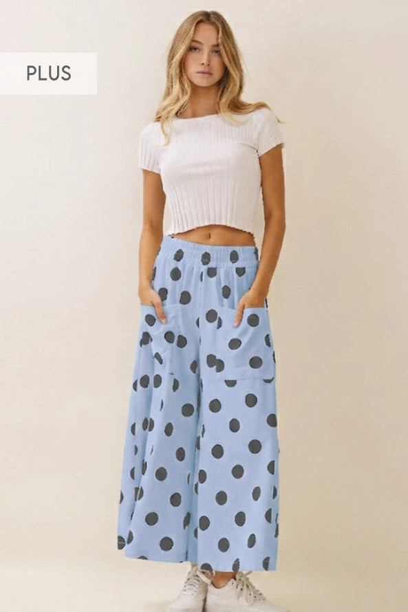 elastic waistband polka dot pants