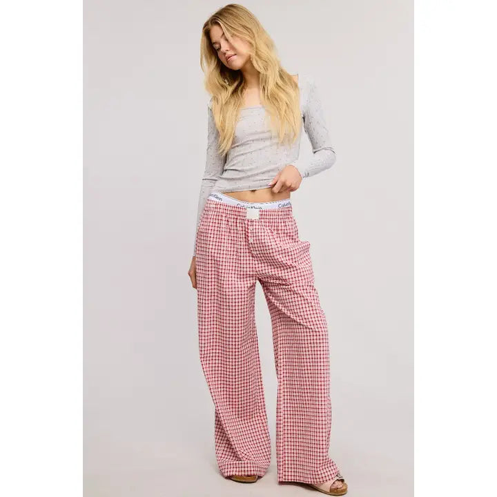 Mid-Low Rise Elasticized Waistband Gingham Pants