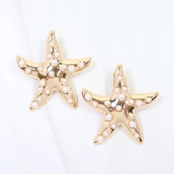 Trieste Pearly Starfish Earring Gold By Caroline Hill