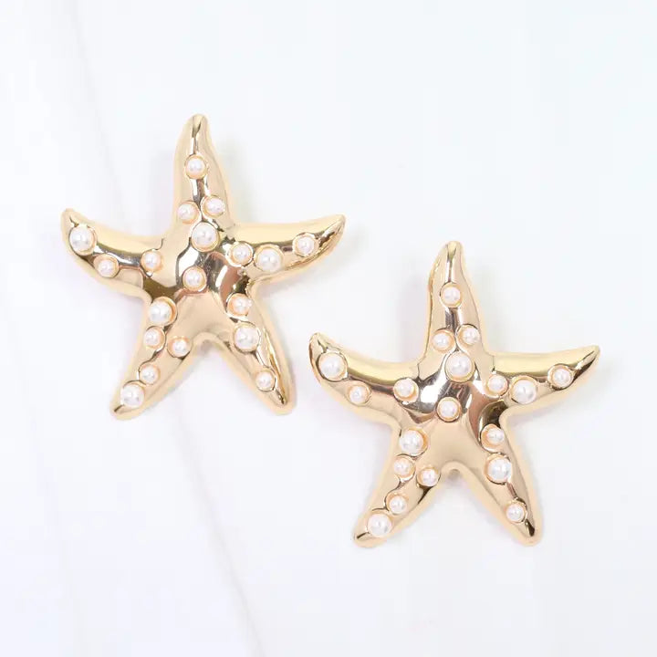 Trieste Pearly Starfish Earring Gold By Caroline Hill