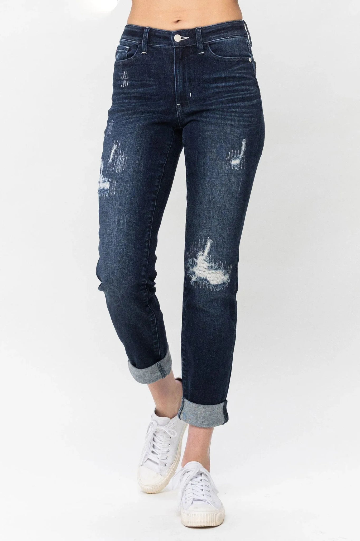 Judy Blue Mid Rise Stitched Destroy & Double Cuff pants.