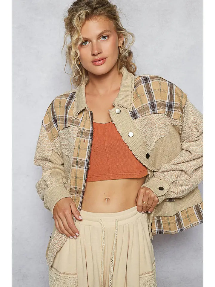 Multi Fabrication Plaid Contrast Casual Jacket By Pol