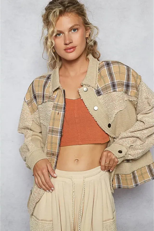 Multi Fabrication Plaid Contrast Casual Jacket By Pol