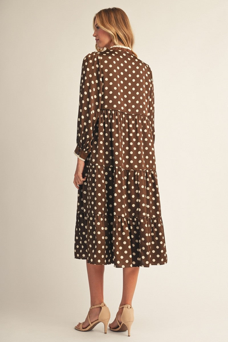 Mocha Moments Polka Dot Midi Dress By Jodifl
