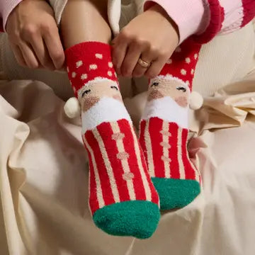 Santa Christmas Fuzzy Socks Assorted Pack of 4 For Christmas