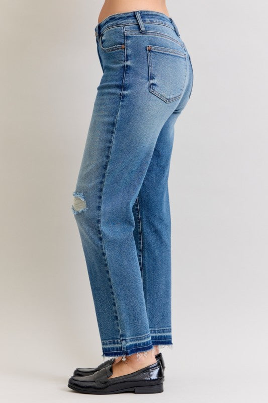 Judy Blue Mid Rise Boyfriend Patch & Repair Destroy Release Hem 881045