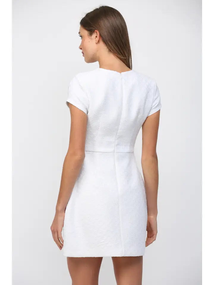 Bridal shower tweed mini dress with textured fabric