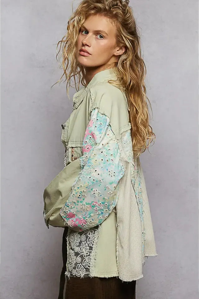 Long Sleeve Crochet Woven Twill Jacket By Pol