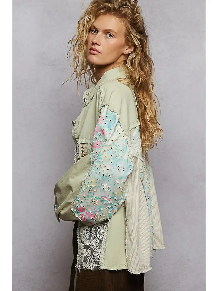 Long Sleeve Crochet Woven Twill Jacket By Pol