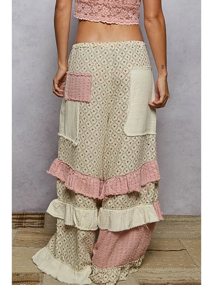 Textured Twill Ruffle Wide Pants By Pol