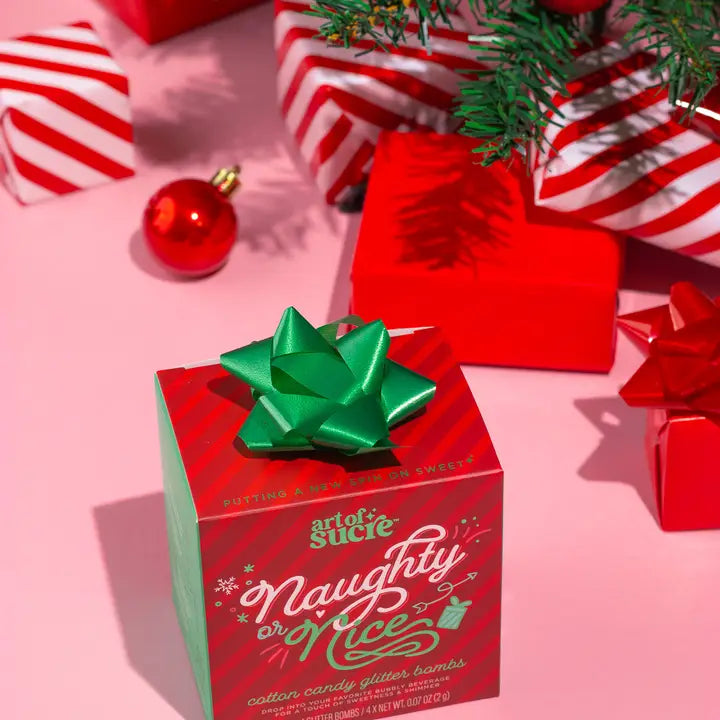 Naughty or Nice Cotton Candy Drink Glitter Bombs