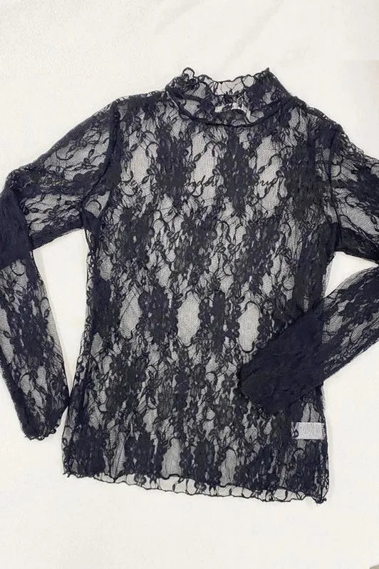 Plus Size Floral Print Lace Long Sleeve Top By jade by jade