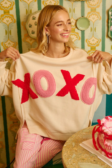 Xoxo Fleece Patchwork Oversized Top By BiBi