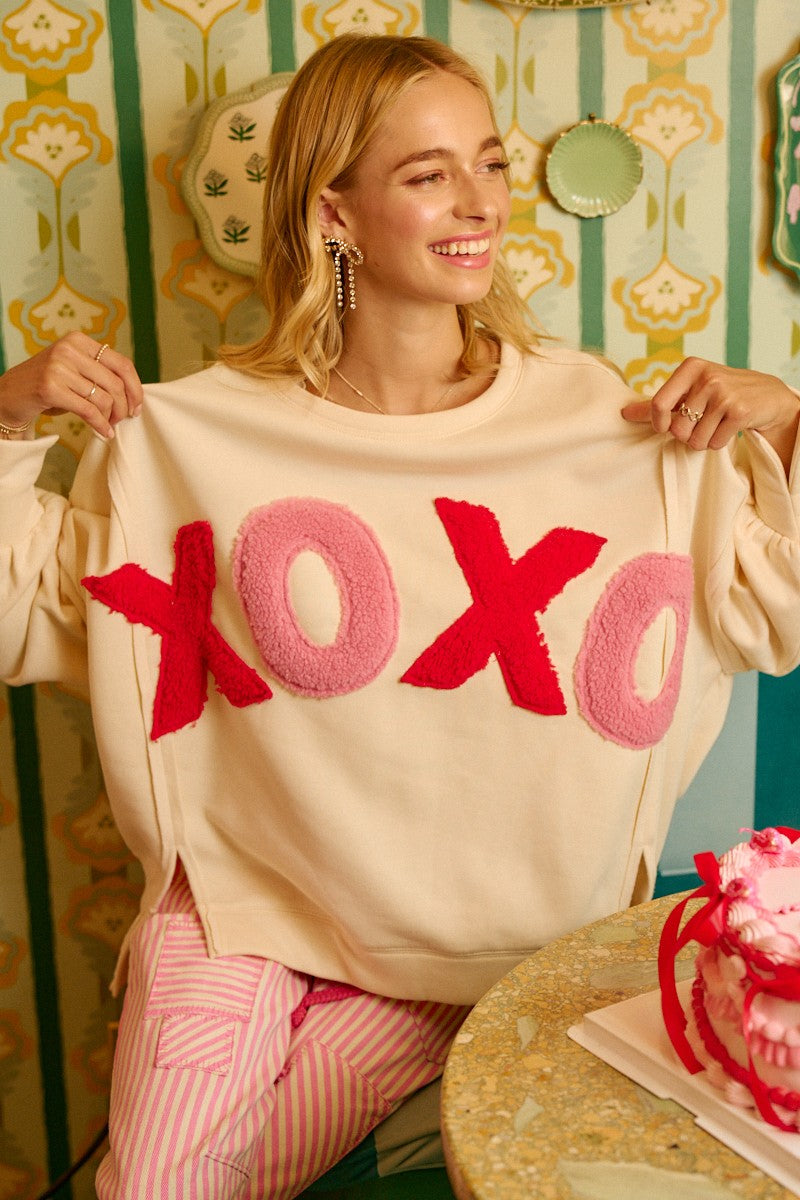 Xoxo Fleece Patchwork Oversized Top By BiBi