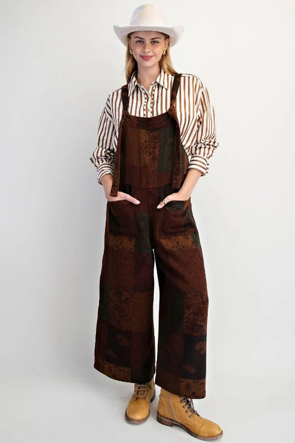 Patchwork Printed Tie Strap Cotton Gauze Jumpsuit By Easel