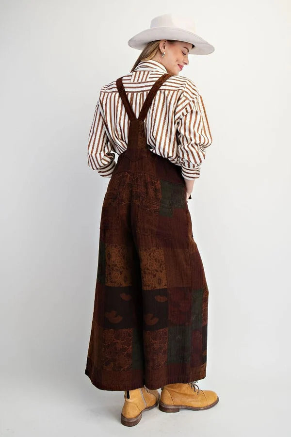 Patchwork Printed Tie Strap Cotton Gauze Jumpsuit By Easel