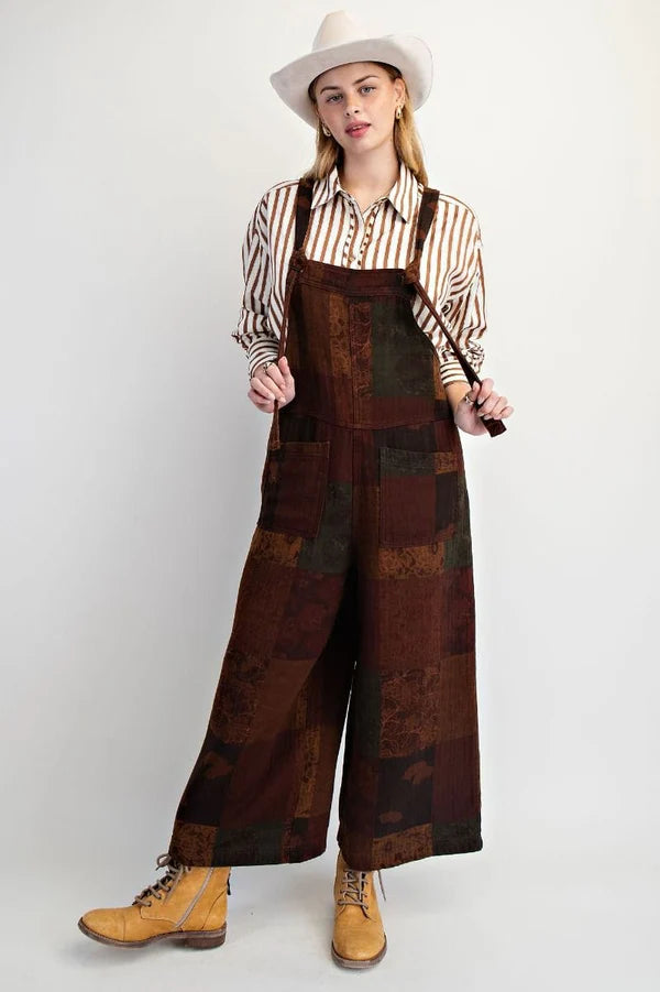 Patchwork Printed Tie Strap Cotton Gauze Jumpsuit By Easel
