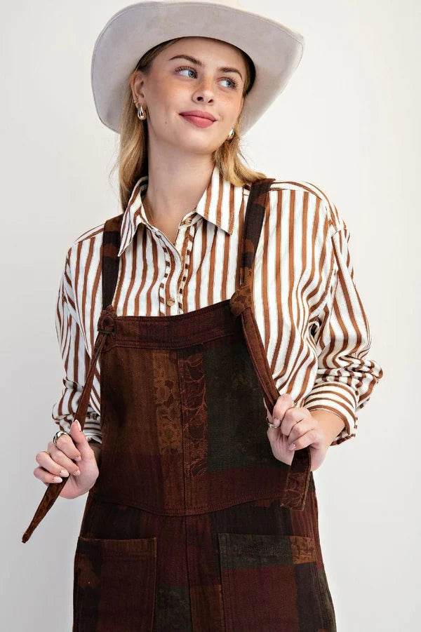 Patchwork Printed Tie Strap Cotton Gauze Jumpsuit By Easel