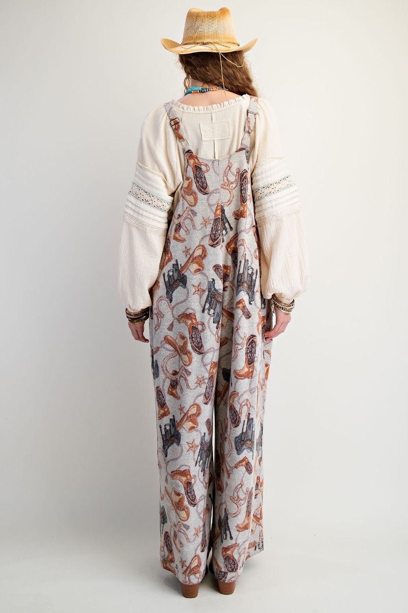 Western Printed Brushed Hacci Jumpsuit By Easel