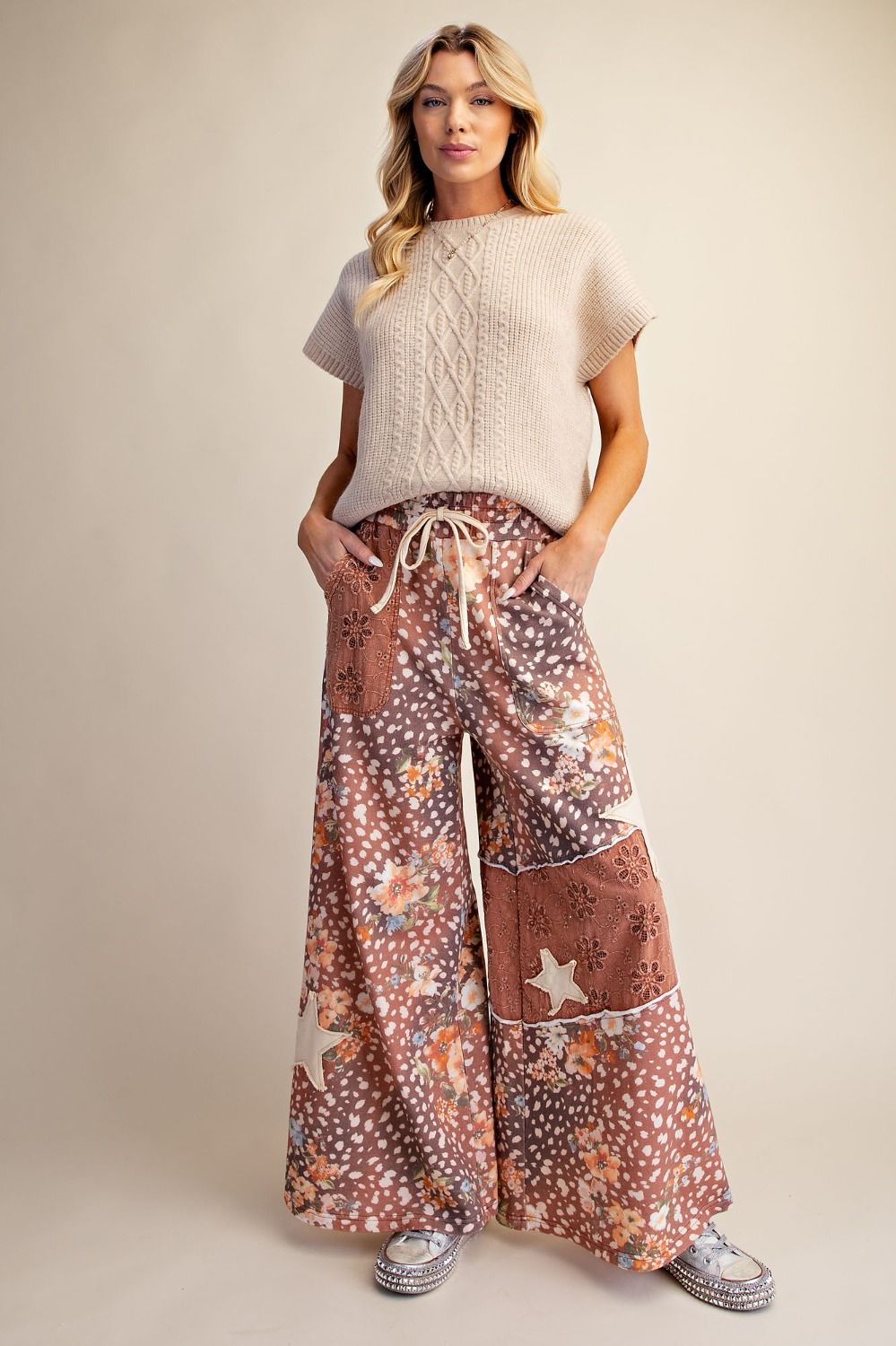 Prairie Rose Patchwork Wide Leg Pants