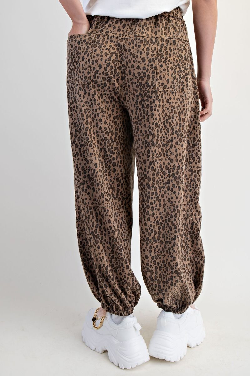 Animal Printed Washed Terry Jogger Pants By Easel