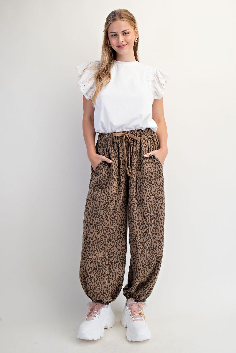 Animal Printed Washed Terry Jogger Pants By Easel