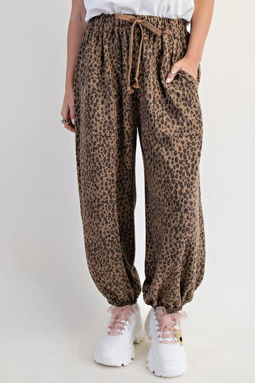 Animal Printed Washed Terry Jogger Pants By Easel
