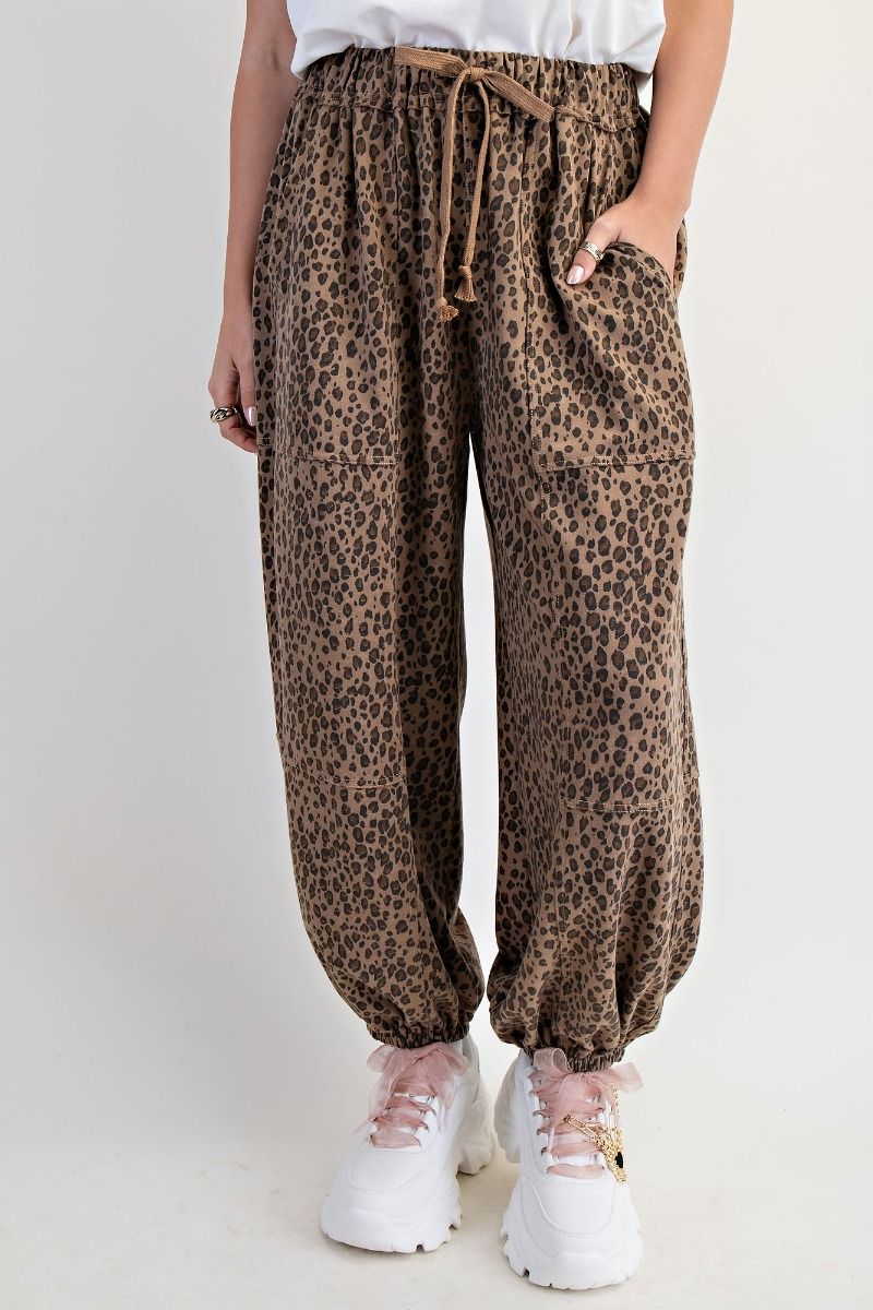 Animal Printed Washed Terry Jogger Pants By Easel