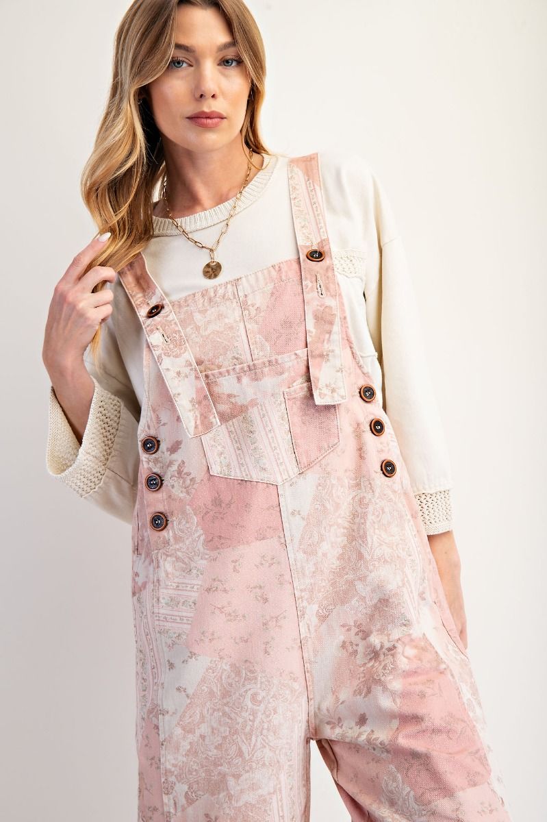 Vintage Patchwork Printed Twill Overalls By Easel