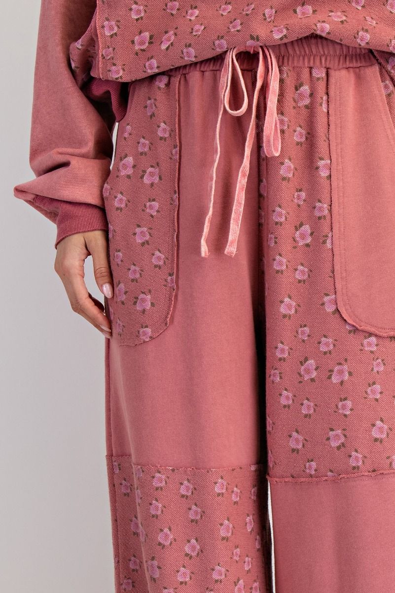 Flower Printed Washed Terry Pants By Easel