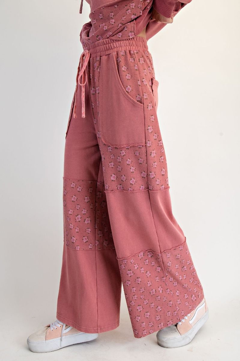 Flower Printed Washed Terry Pants By Easel
