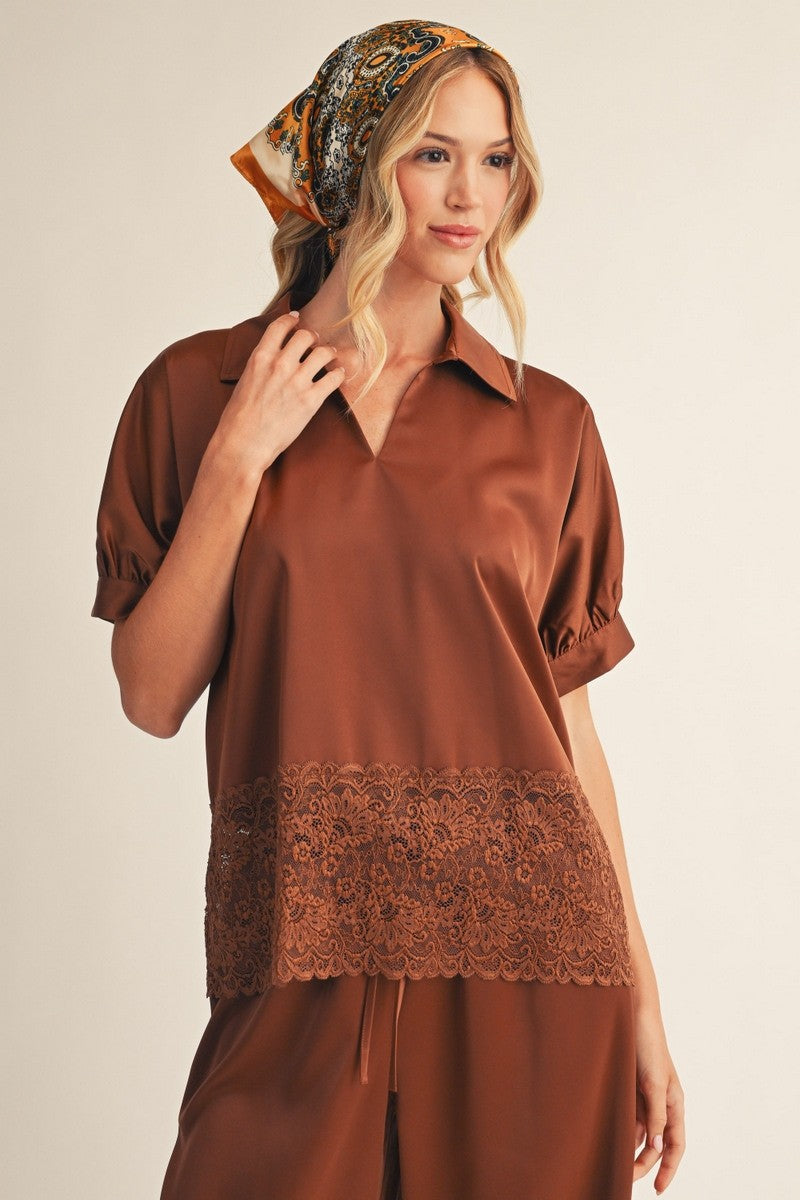 Cocoa Lace Afterglow Satin Set
