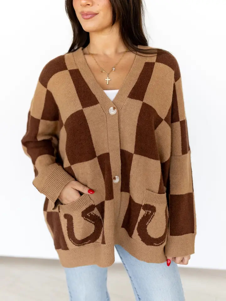 Lucky Charm Check Cardigan By Turquoise Haven